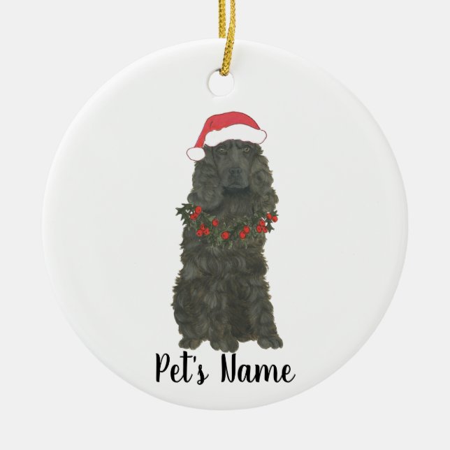 Personalized Black Cocker Spaniel Christmas Ceramic Ornament (Front)