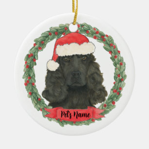 Personalized Black Cocker Spaniel Christmas Ceramic Ornament