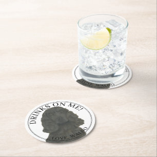 Personalized Black Cocker Spaniel Dog Wedding Round Paper Coaster