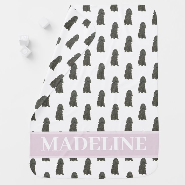 Personalized Black Cocker Spaniel Pink Baby Blanket (In Situ)