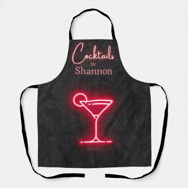 Personalized Black Cocktail Party Bar Drink Apron (Front)