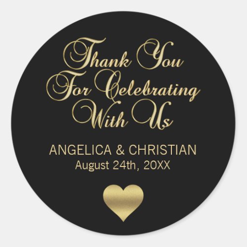 Personalized Black Color Gold Thank You Wedding Classic Round Sticker