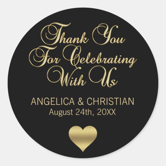Personalized Black Color Gold Thank You Wedding Classic Round Sticker