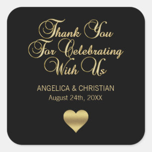 Personalized Black Color Gold Thank You Wedding Square Sticker