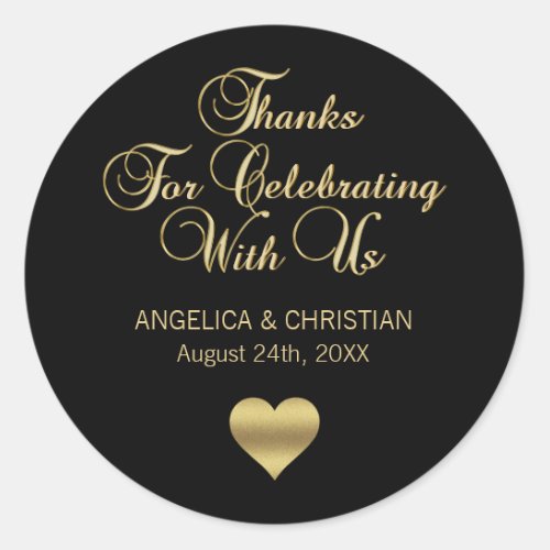 Personalized Black Color Gold Thanks Wedding Classic Round Sticker