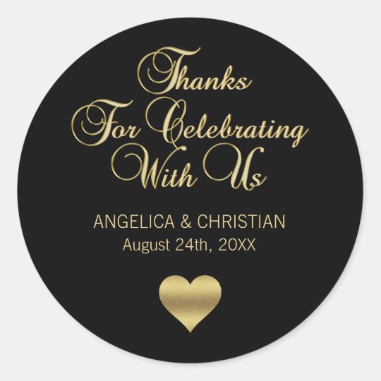 Personalized Black Color Gold Thanks Wedding Classic Round Sticker ...