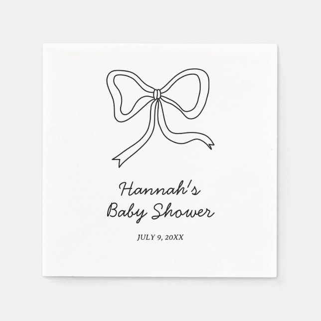 Personalized Black Coquette Bow Baby Shower Napkins (Front)