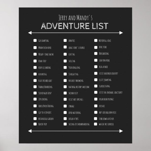 Personalized black couple's adventure list poster (Front)