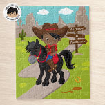 Personalized Black Cowboy Jigsaw Puzzle<br><div class="desc">Personalized cowgirl riding on horses Puzzle. Please check out more of my personalized gifts.</div>