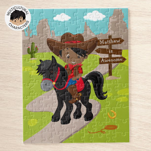 Personalized Black Cowboy Jigsaw Puzzle