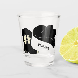 Personalized Black Cowboy Rodeo Hat Boot Shot Glass
