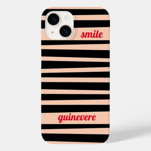 Personalized Black  Cream Stripes smile Case_Mate iPhone 14 Case