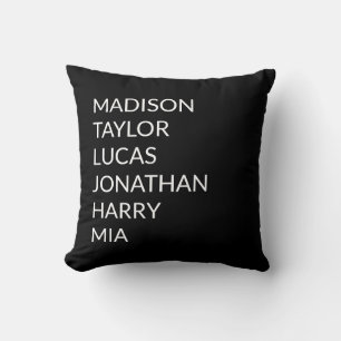 Personalized black custom family names best friend throw pillow