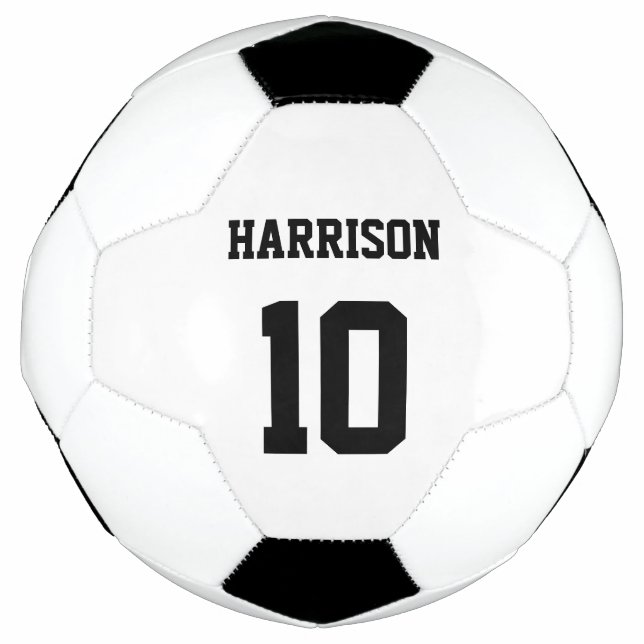 Personalized black custom name number sports team soccer ball (Front)