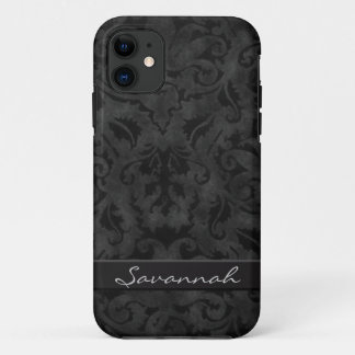 Personalized Black Damask iPhone 11 Case