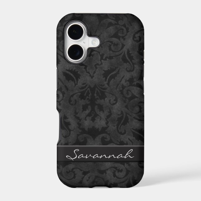 Personalized Black Damask Iphone Case (Back)