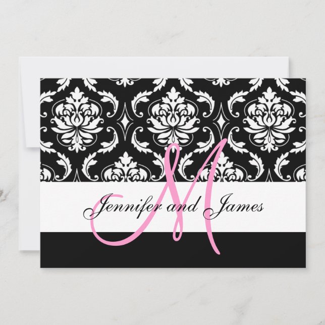 Personalized Black Damask Wedding Invitations (Front)
