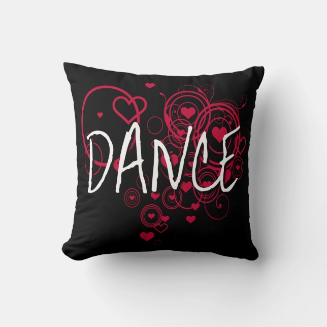Personalized Black Dance Hearts Edgy Throw Pillow (Front)