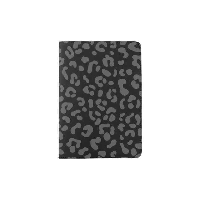personalized Black/Dark Gray Cheetah Leopard Passport Holder (Front)