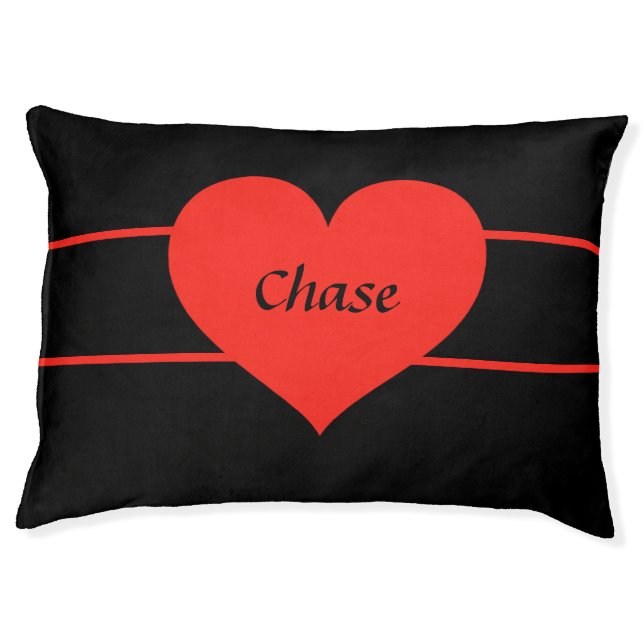 Personalized Black Dog Bed with Large Red Heart (Front)