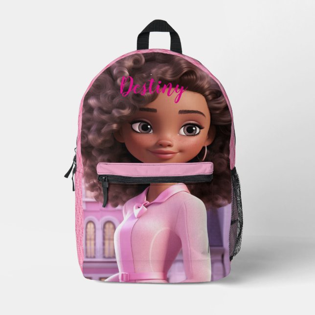 Personalized Black doll plaid Printed Backpack (Front)