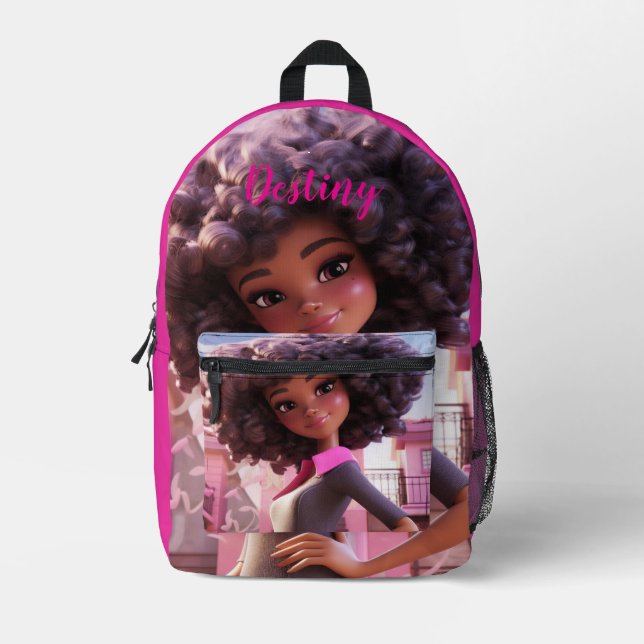 Personalized Black doll  Printed Backpack (Front)