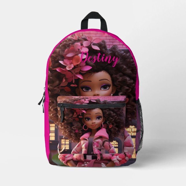 Personalized Black doll  Printed Backpack (Front)