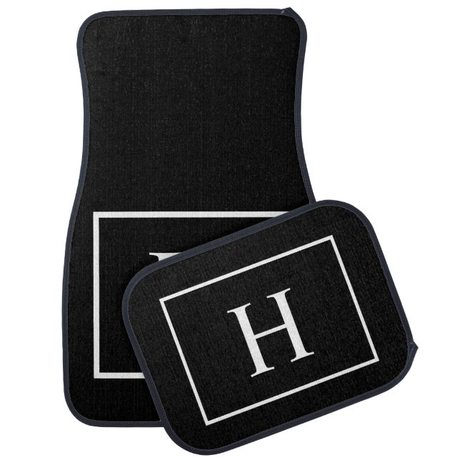 Personalized Black Elegant Monogram Car Floor Mat (Set)