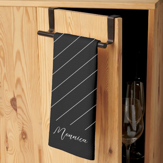 Personalized Black Elegant Script Kitchen Towel (Thirds Fold)