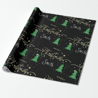 Personalized Black Elegant Script Merry Christmas Wrapping Paper