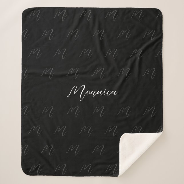 Personalized Black Elegant Script Sherpa Blanket (Front)
