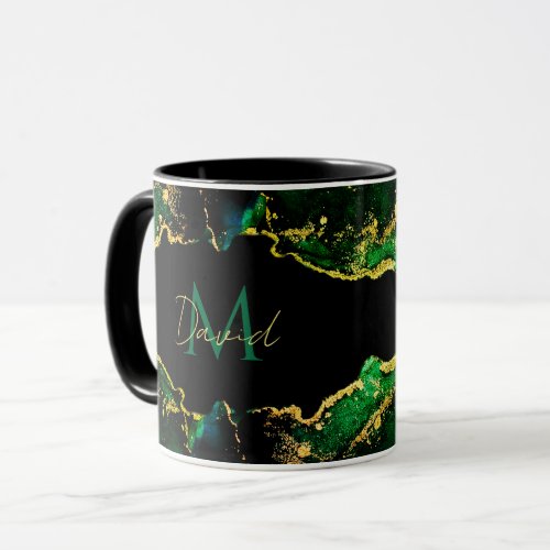 Personalized Black Emerald Green Gold Mug