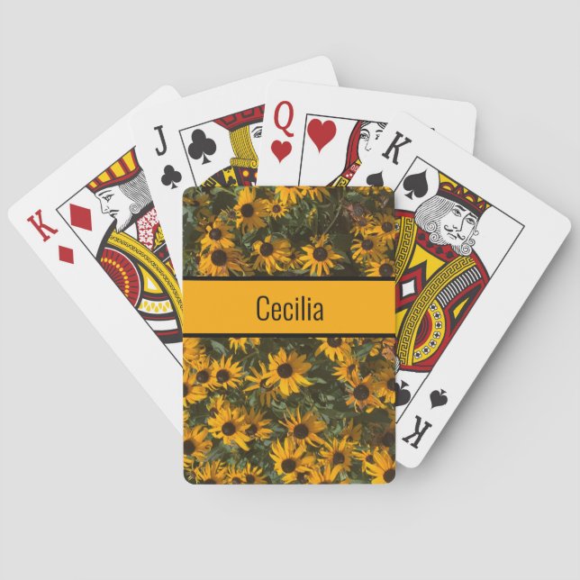 Personalized Black eyed Susan's Flowers Floral Poker Cards (Back)