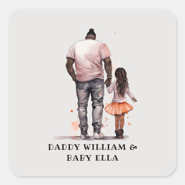 Personalized Black Father and Daughter (4) Square Sticker (Front)