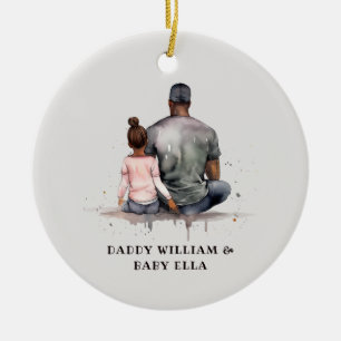 Personalized Black Father and Daughter (5) Ceramic Ornament