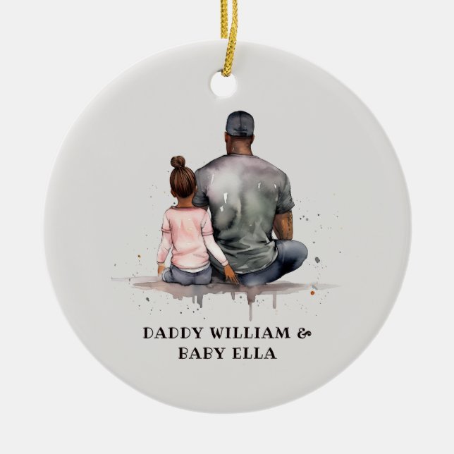 Personalized Black Father and Daughter (5) Ceramic Ornament (Front)