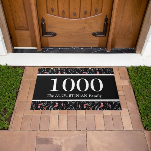 Personalized Black Floral Doormat