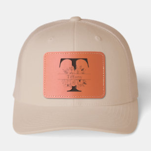 Personalized Black Floral Initial Letter Monogram Leather Patch Hat