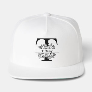 Personalized Black Floral Initial Letter Monogram Snap Back Hat