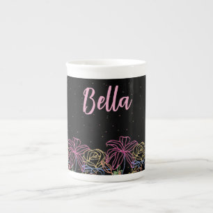 Personalized Black Floral  Starry Night Coffee Mug