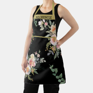 Personalized Black Floral Women's Apron