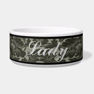 Personalized Black Flower Line Art Pet Bowl
