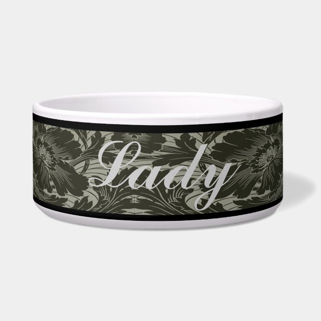 Personalized Black Flower Line Art Pet Bowl (Front)