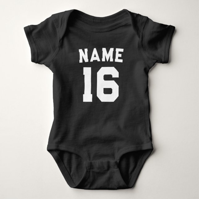 Personalized Black Football Jersey Number  Baby Bodysuit (Front)