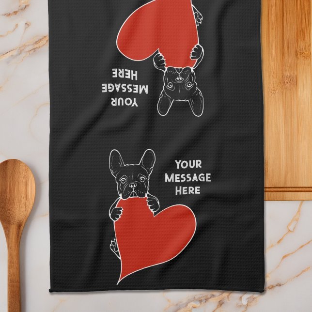 Personalized Black French Bulldog with a Red Heart Kitchen Towel (Creator Uploaded)