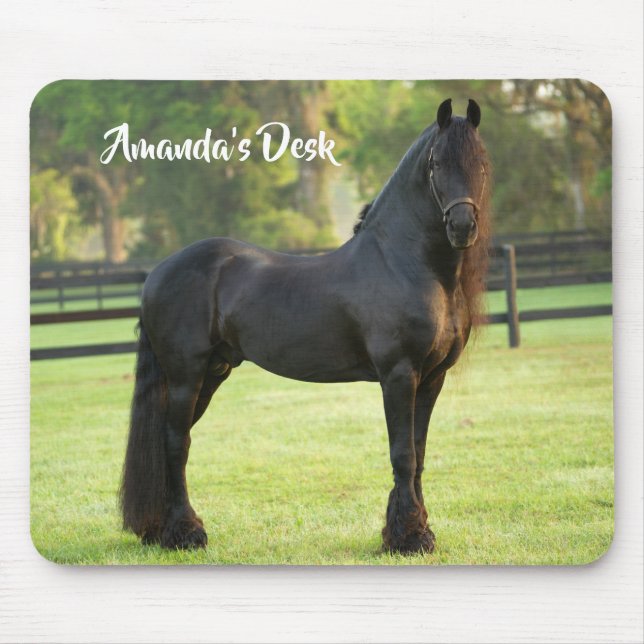 Personalized Black Friesian Horse Mouse Pad (Front)