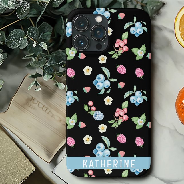 Personalized Black Fruit pattern Custom Name Case-Mate iPhone Case (Creator Uploaded)