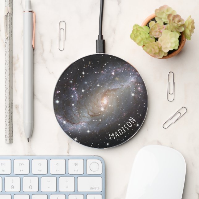 Personalized Black Galaxy Stars Wireless Charger (Desk)