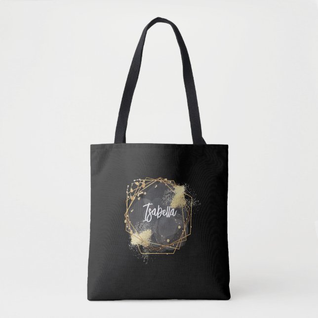 Personalized Black Geometric Thermal Tumbler Tote Bag (Front)