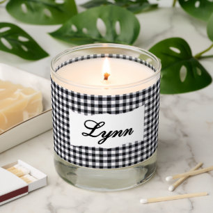Personalized Black Gingham Check Custom Name Scented Candle